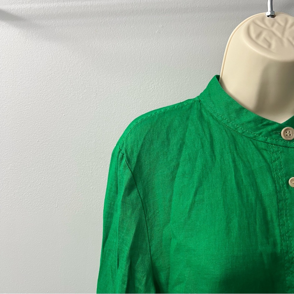 Zara Green Linen Longline Long Sleeve Tunic Button Down Dress Cover Up Small - Picture 11 of 13